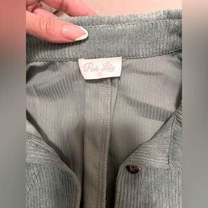 Pink Lily Best Foot Forward Teal Balloon Sleeve Corduroy Shacket - Small